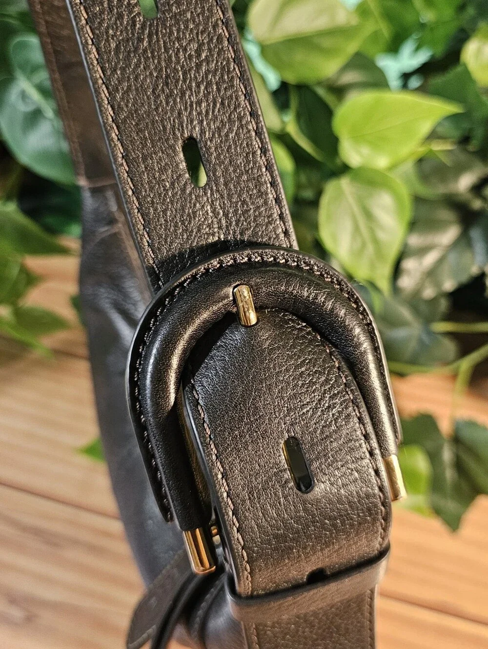 Rare Fossil Black Cowhide Leather Crescent Shoulder Bag Brass Hardware